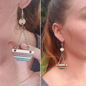 Hand designed and made laser cut wood earrings